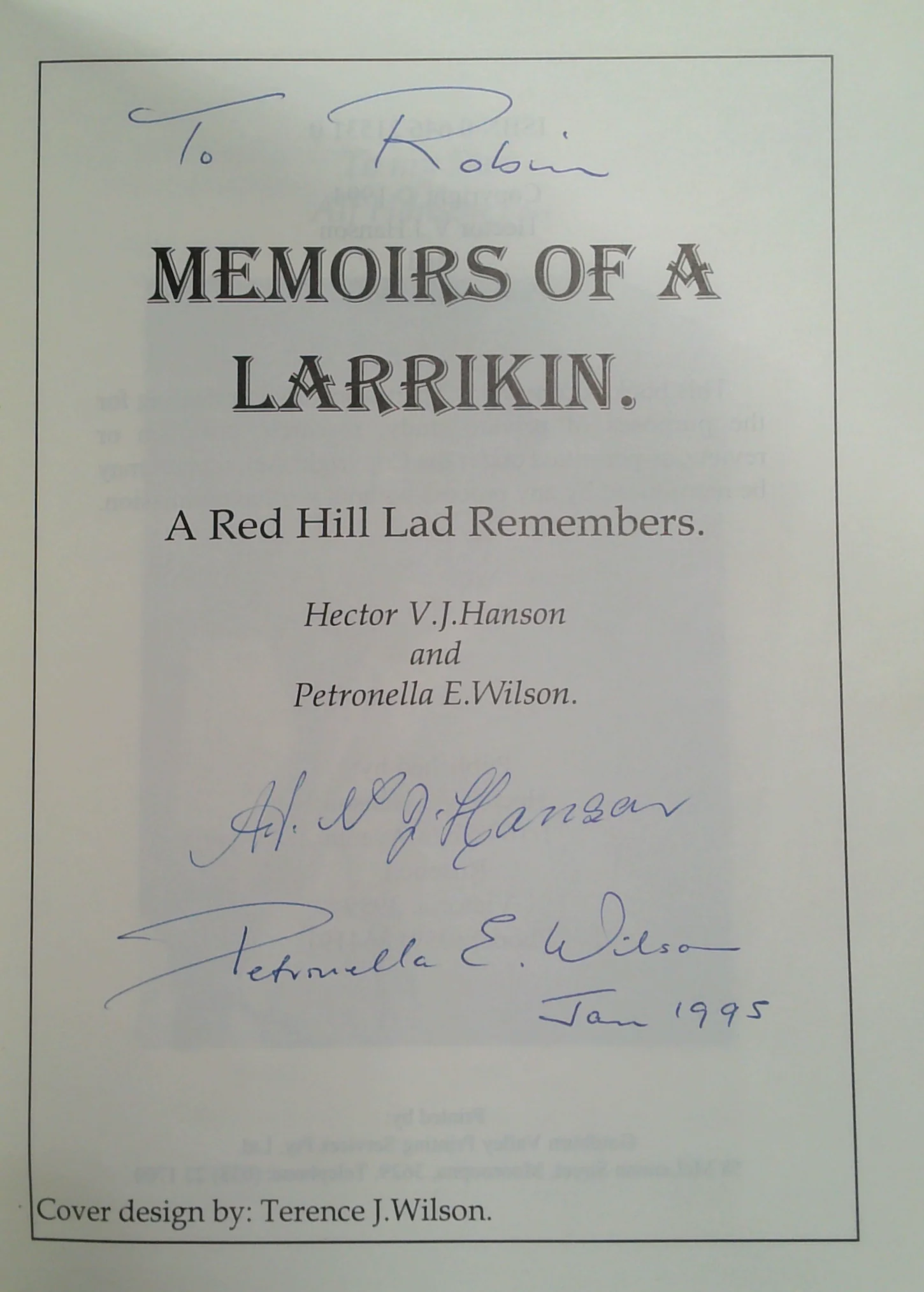 Memoirs Of A Larrikin: A Red Hill Lad Remembers (SIGNED) - Image 2
